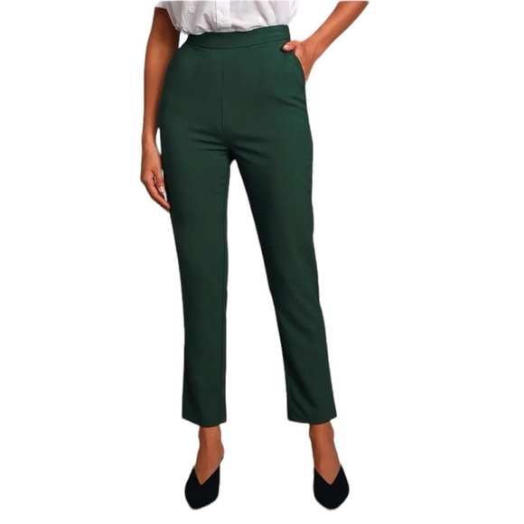 Lulus Pants - Lulu’s - NWT Kick It Forest Green High-Waisted Trouser Pants Sz S
